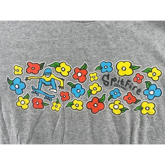 Spitfire Skateboards Floral Skater Graphic T Shirt Gray Short Sleeve Tee S - Picture 2 of 4